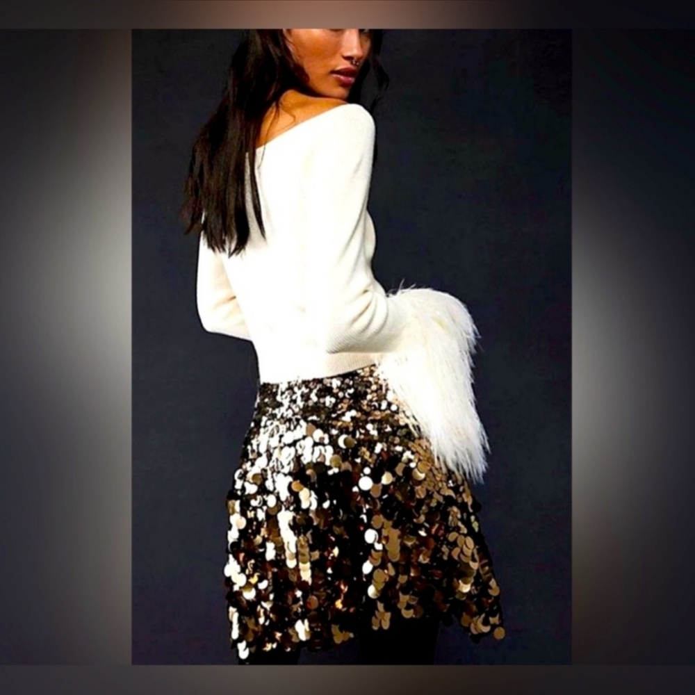 NWT Free people "Can’t Get Enough" Gold Sequin Mini Skirt size 0